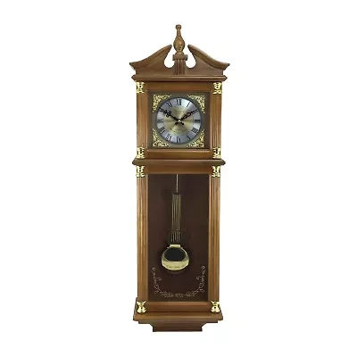 Bedford Clock Collection 34.5" Pendulum Antique Harvest Oak Finish Wall Clock