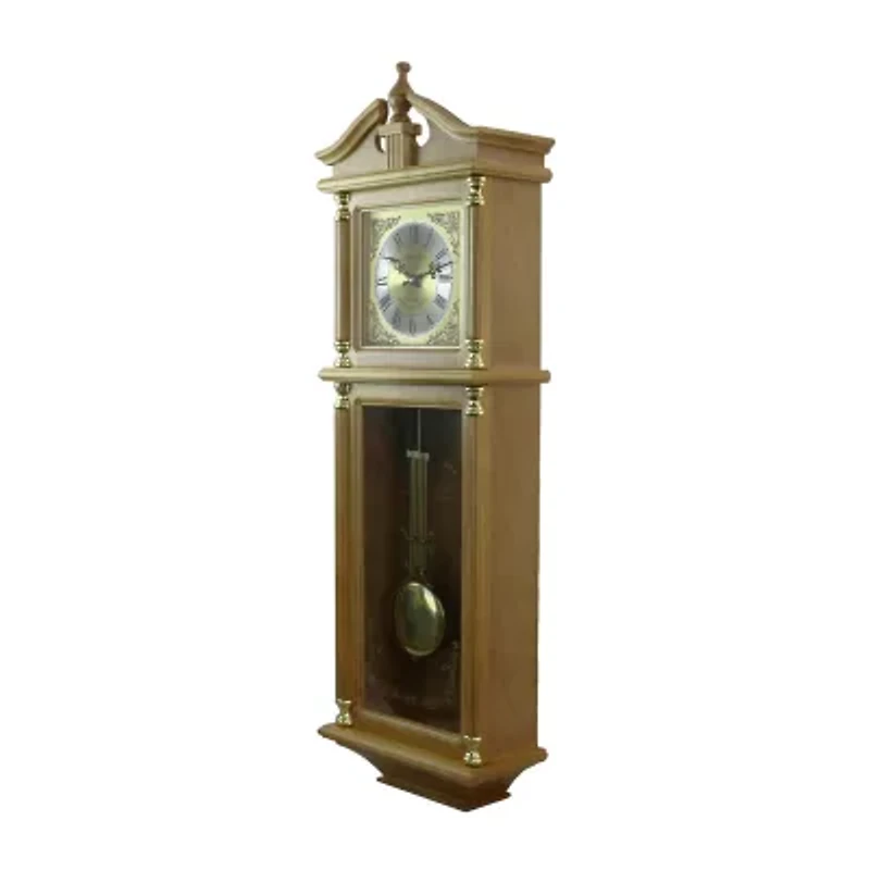 Bedford Clock Collection 34.5" Pendulum Antique Harvest Oak Finish Wall Clock