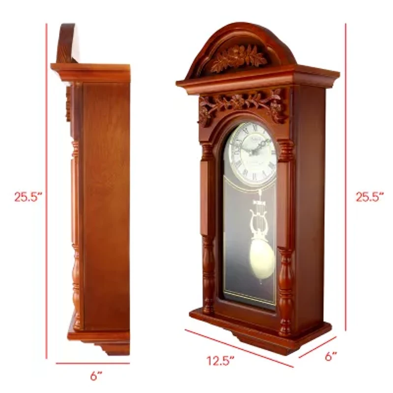 Bedford Clock Collection 27.5" Oak Finish Pendulum Wall Clock
