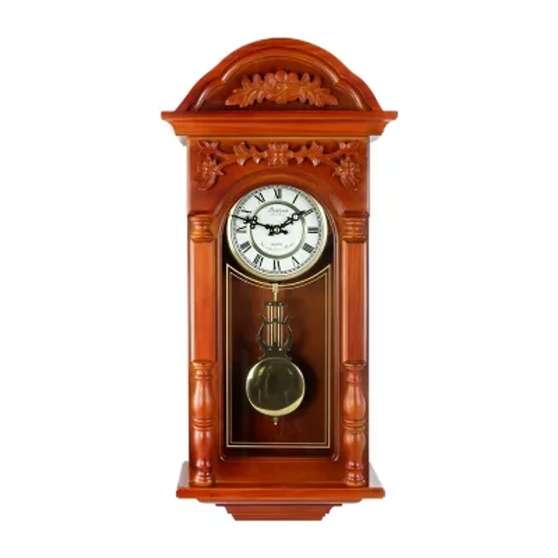 Bedford Clock Collection 27.5" Oak Finish Pendulum Wall Clock