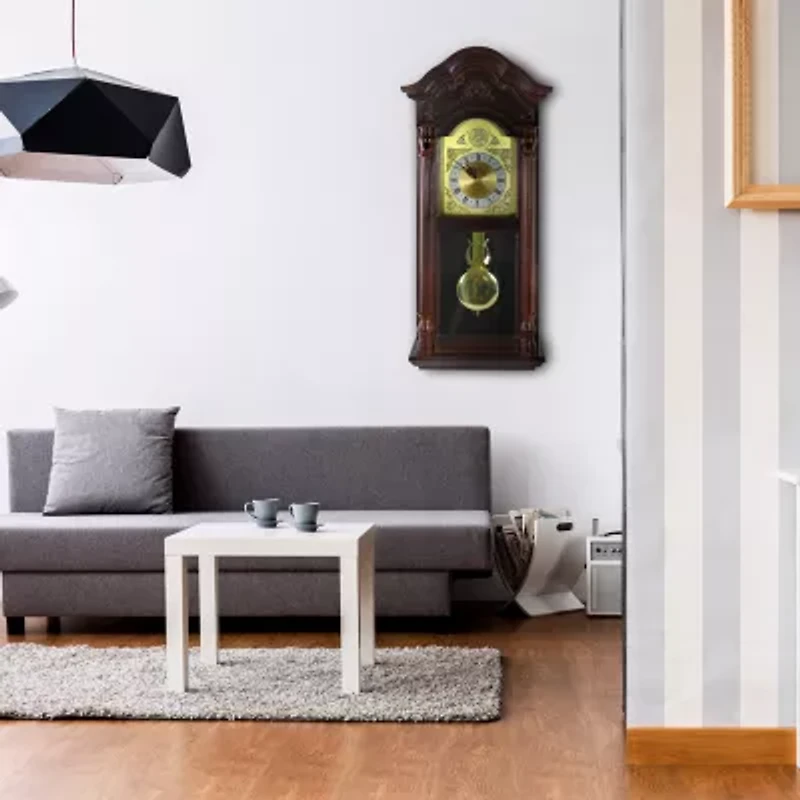 Bedford Clock Collection 25.25" Antique Mahogany Cherry Oak Chiming Wall Clock