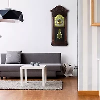 Bedford Clock Collection 25.25" Antique Mahogany Cherry Oak Chiming Wall Clock