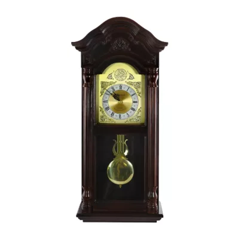 Bedford Clock Collection 25.25" Antique Mahogany Cherry Oak Chiming Wall Clock