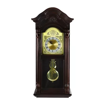 Bedford Clock Collection 25.25" Antique Mahogany Cherry Oak Chiming Wall Clock