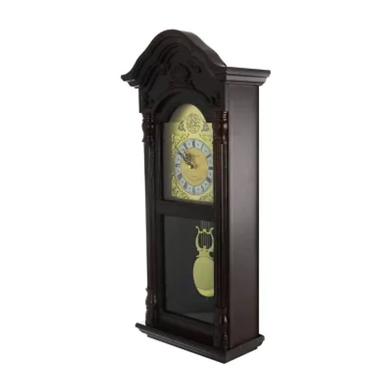 Bedford Clock Collection 25.25" Antique Mahogany Cherry Oak Chiming Wall Clock