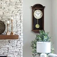 Bedford Clock Collection George 22" Chestnut Wood Chiming Pendulum Wall Clock