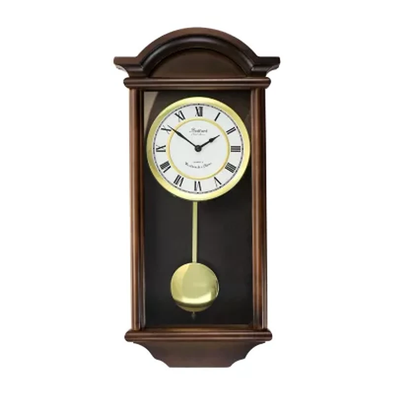 Bedford Clock Collection George 22" Chestnut Wood Chiming Pendulum Wall Clock