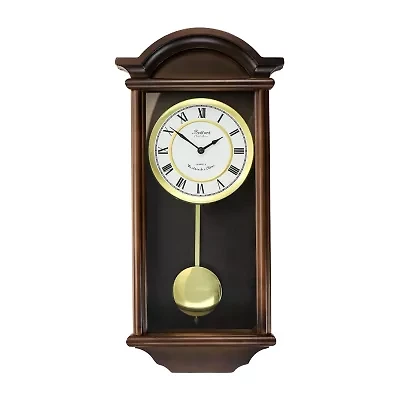 Bedford Clock Collection George 22" Chestnut Wood Chiming Pendulum Wall Clock