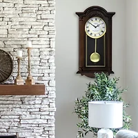 Bedford Clock Collection Noah 22" Chestnut Wood Chiming Pendulum Wall Clock