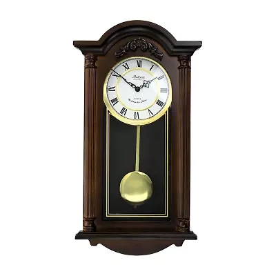 Bedford Clock Collection Noah 22" Chestnut Wood Chiming Pendulum Wall Clock