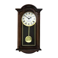 Bedford Clock Collection Noah 22" Chestnut Wood Chiming Pendulum Wall Clock