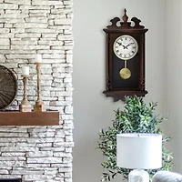 Bedford Clock Collection Leo 21" Chestnut Wood Chiming Pendulum Wall Clock