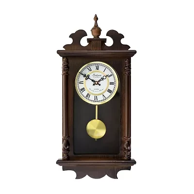 Bedford Clock Collection Leo 21" Chestnut Wood Chiming Pendulum Wall Clock