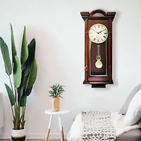 Bedford Clock Collection Grand 31" Chiming Pendulum Antique Mahogany Cherry Finish Wall Clock