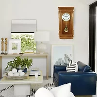 Bedford Clock Collection Golden Oak Chiming Pendulum Wall Clock
