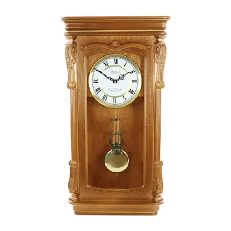 Bedford Clock Collection Golden Oak Chiming Pendulum Wall Clock