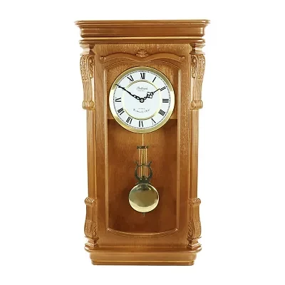 Bedford Clock Collection Golden Oak Chiming Pendulum Wall Clock