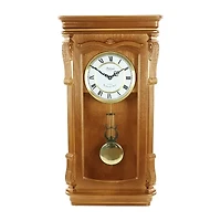Bedford Clock Collection Golden Oak Chiming Pendulum Wall Clock