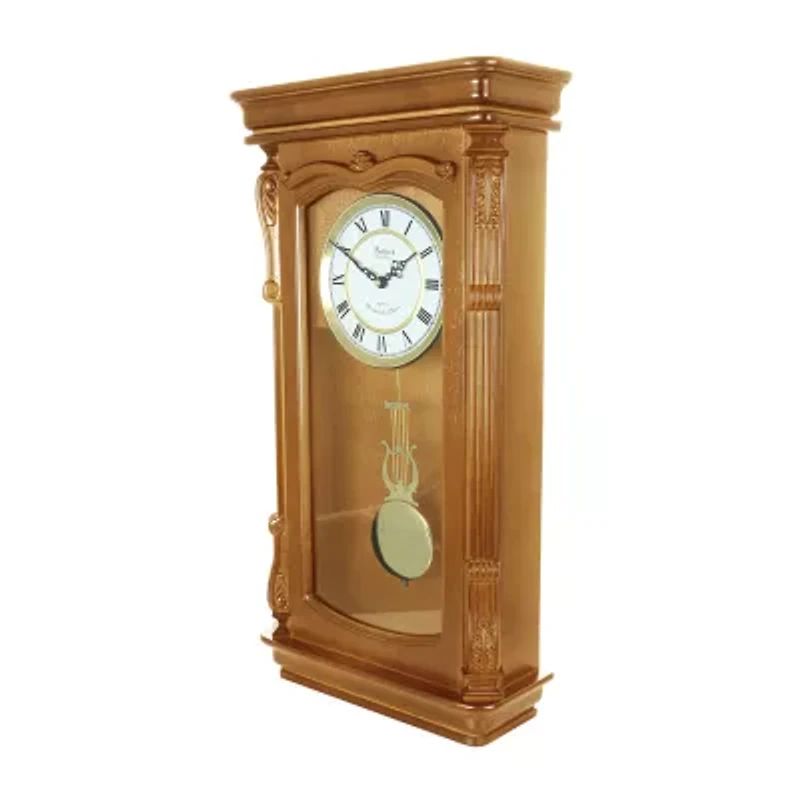 Bedford Clock Collection Golden Oak Chiming Pendulum Wall Clock