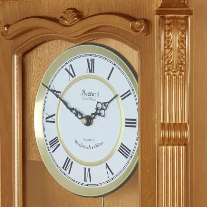 Bedford Clock Collection Golden Oak Chiming Pendulum Wall Clock