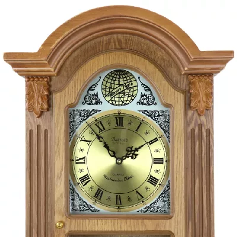Bedford Clock Collection Honey Oak Chiming Pendulum Wall Clock