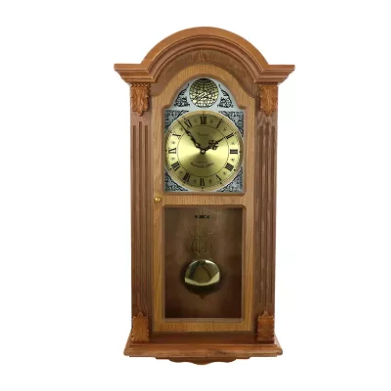 Bedford Clock Collection Honey Oak Chiming Pendulum Wall Clock
