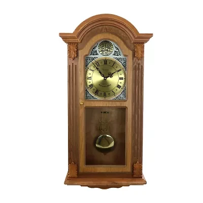 Bedford Clock Collection Honey Oak Chiming Pendulum Wall Clock