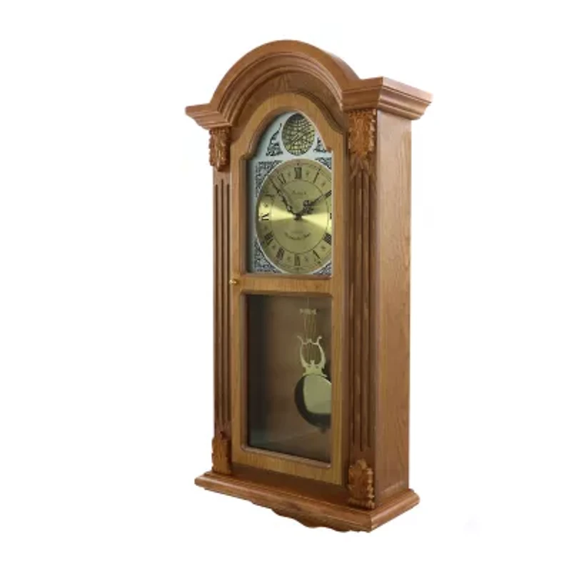Bedford Clock Collection Honey Oak Chiming Pendulum Wall Clock