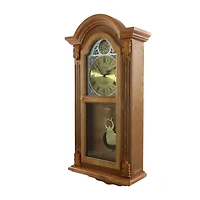 Bedford Clock Collection Honey Oak Chiming Pendulum Wall Clock