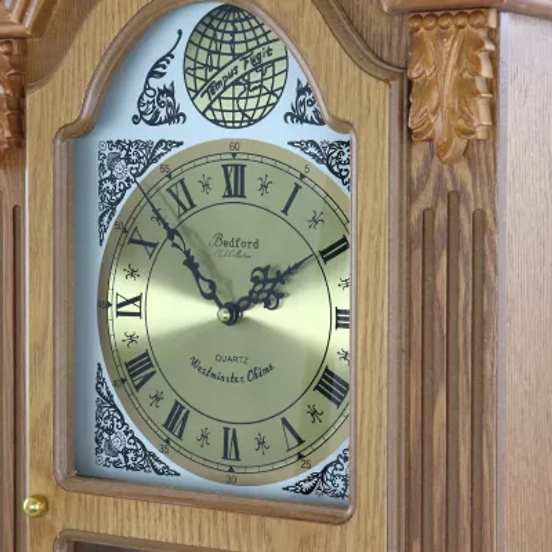 Bedford Clock Collection Honey Oak Chiming Pendulum Wall Clock