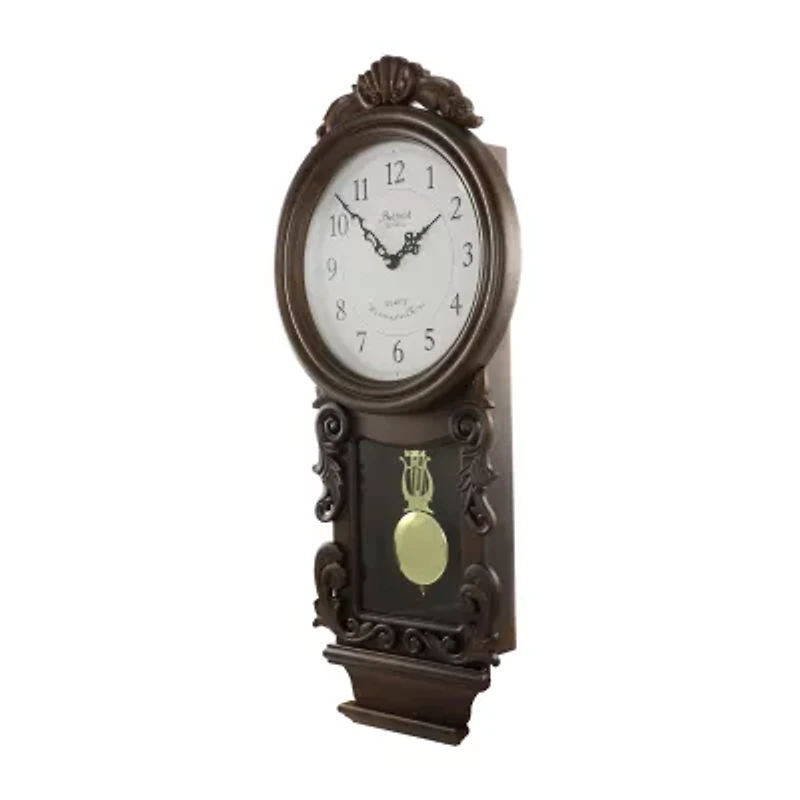 Bedford Clock Collection Chestnut Chiming Pendulum Wall Clock