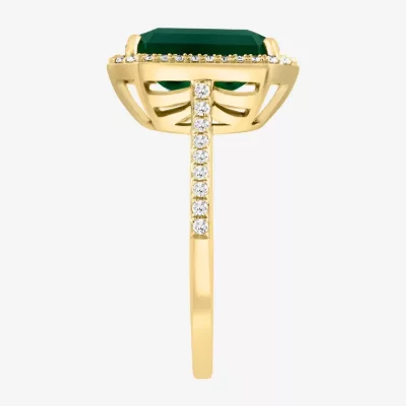 Effy Final Call Limited Quantities! Womens 1/5 CT. Genuine Green Onyx 14K Gold Halo Cocktail Ring