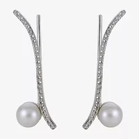5.5-6Mm Cultured Freshwater Pearl And Genuine White Topsz Sterling Silver Climber Earrings