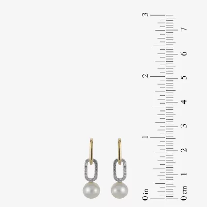 Womens White Cultured Freshwater Pearl 14K Two Tone Gold Over Silver Paperclip Drop Earrings
