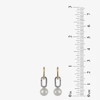 Womens White Cultured Freshwater Pearl 14K Two Tone Gold Over Silver Paperclip Drop Earrings
