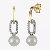Womens White Cultured Freshwater Pearl 14K Two Tone Gold Over Silver Paperclip Drop Earrings