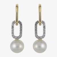 Womens White Cultured Freshwater Pearl 14K Two Tone Gold Over Silver Paperclip Drop Earrings