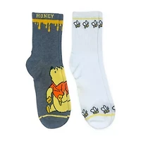 Ribbed Womens 2 Pair Winnie The Pooh Crew Socks