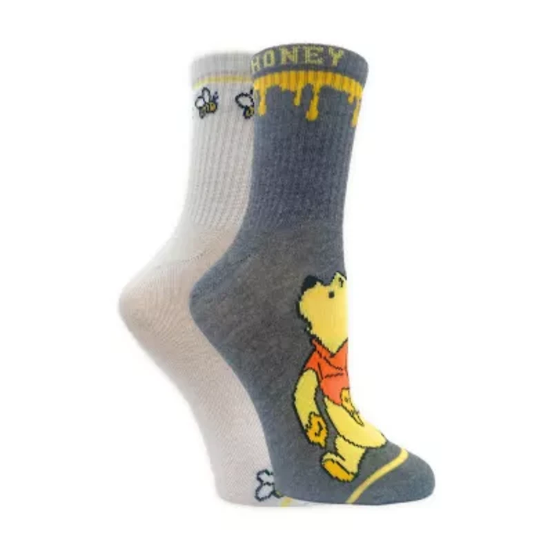 Ribbed Womens 2 Pair Winnie The Pooh Crew Socks