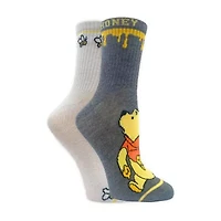 Ribbed Womens 2 Pair Winnie The Pooh Crew Socks