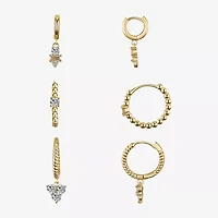 Silver Reflections Womens Cubic Zirconia 10K Gold Over Brass 3 Pair Earring Set
