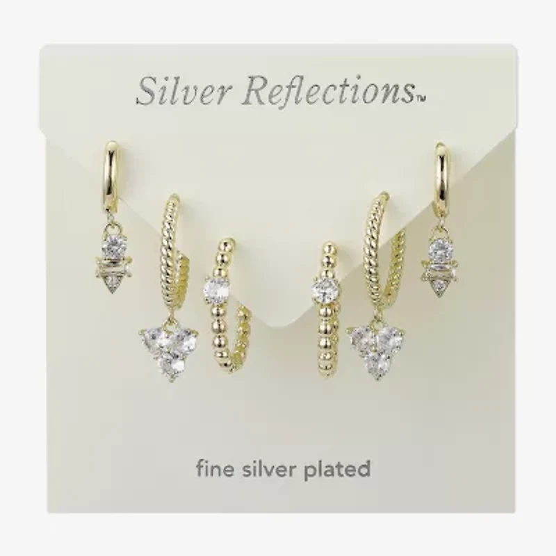 Silver Reflections Womens Cubic Zirconia 10K Gold Over Brass 3 Pair Earring Set