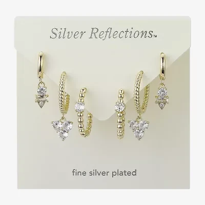 Silver Reflections Womens Cubic Zirconia 10K Gold Over Brass 3 Pair Earring Set
