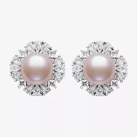 Pink Cultured Freshwater Pearl Sterling Silver 15mm Round Stud Earrings