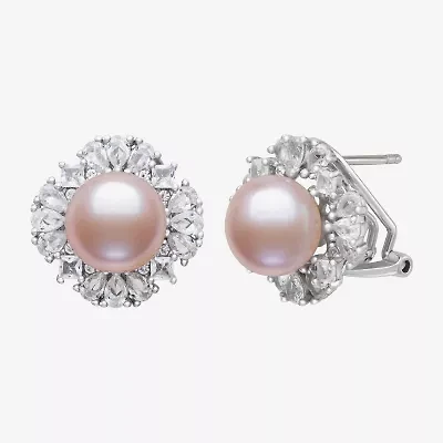 Pink Cultured Freshwater Pearl Sterling Silver 15mm Round Stud Earrings