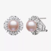 Pink Cultured Freshwater Pearl Sterling Silver 15mm Round Stud Earrings