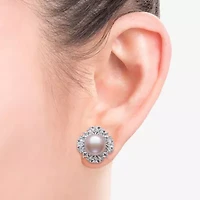 Pink Cultured Freshwater Pearl Sterling Silver 15mm Round Stud Earrings