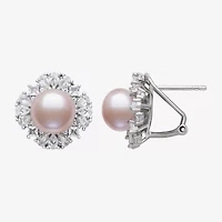 Pink Cultured Freshwater Pearl Sterling Silver 15mm Round Stud Earrings