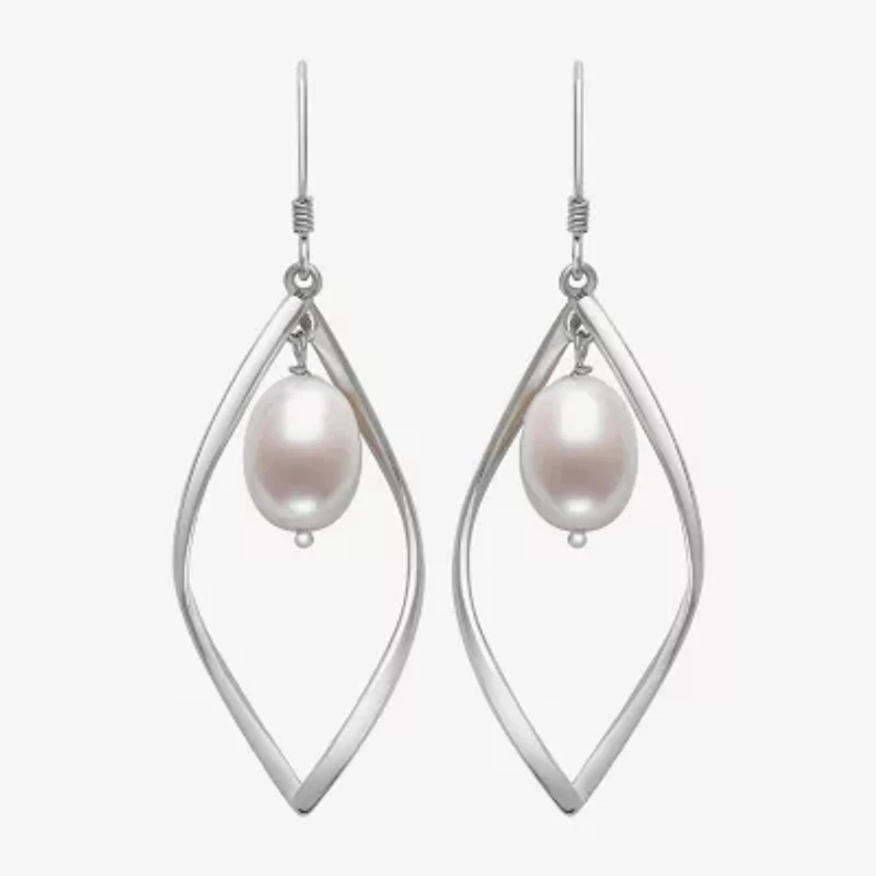 Womens Cultured Freshwater Pearl Sterling Silver Drop Earrings