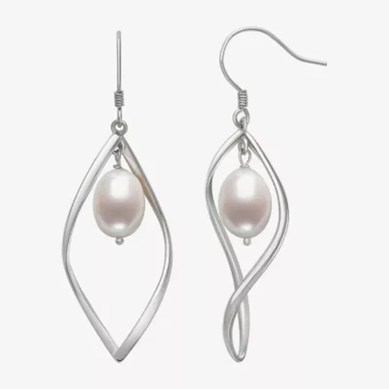 Womens White Cultured Freshwater Pearl Sterling Silver Drop Earrings